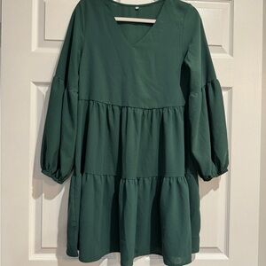 Green Tiered Long Sleeve Dress